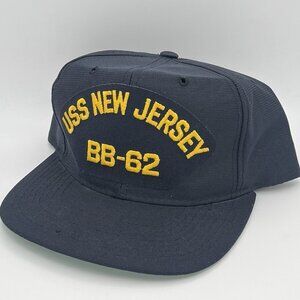 Vintage 80s USS New Jersey BB-62 Navy Ship Hat New Era USA Snapback Military